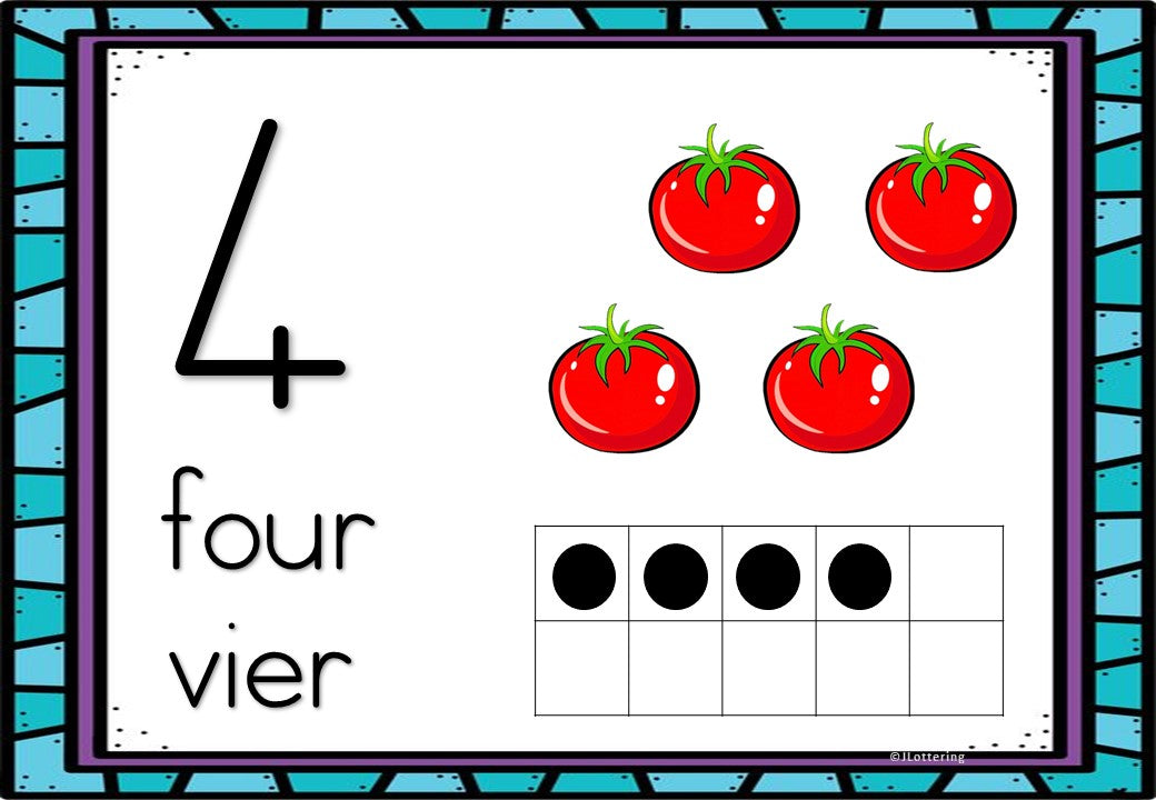 Numbers 1-10 (Fruit and Veg Theme)  Afrikaans and English