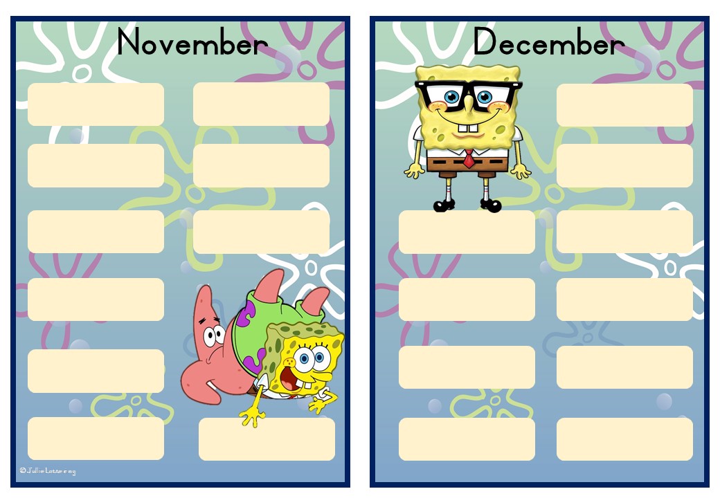 Birthday Calendar - SpongeBob English